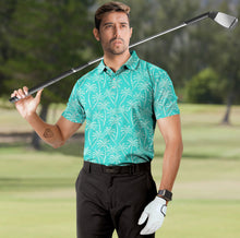 Load image into Gallery viewer, Teal Blue Allover Palm Tree Mens Polo Golf Shirt P04665