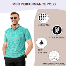Load image into Gallery viewer, Teal Blue Allover Palm Tree Mens Polo Golf Shirt P04665