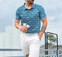 Load image into Gallery viewer, Royal Blue Allover Hibiscus Floral Golf Polo Mens Shirt P04673
