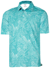 Cargar imagen en el visor de la galería, Teal Blue Allover Tropical Leaves and Parrots Mens Golf Polo Shirt P04675