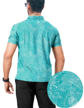 Cargar imagen en el visor de la galería, Teal Blue Allover Tropical Leaves and Parrots Mens Golf Polo Shirt P04675