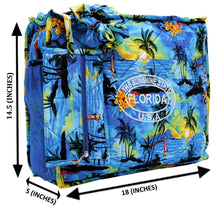 Load image into Gallery viewer, Navy Blue Sunset Island View Printed Hawaiian Style Beach Bag With Beach Wrap and Scrunchy For Women P04691