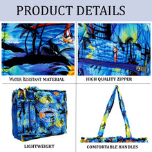 Load image into Gallery viewer, Navy Blue Sunset Island View Printed Hawaiian Style Beach Bag With Beach Wrap and Scrunchy For Women P04691