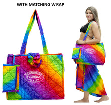Cargar imagen en el visor de la galería, Multicolor Rainbow abstract Print Hawaiian Style Beach Bag With Beach Wrap and Scrunchy For Women P04700