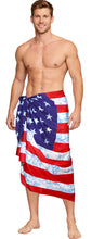 Load image into Gallery viewer, Men's Patriotic American Flag Sarong Swim Trunk P05241