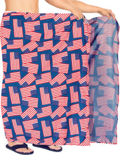 Load image into Gallery viewer, Men's Patriotic American Flag Sarong Swim Trunk Red Blue P05255