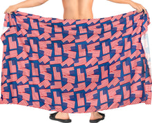 Load image into Gallery viewer, Men's Patriotic American Flag Sarong Swim Trunk Red Blue P05255