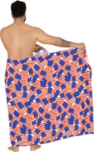 Load image into Gallery viewer, Men's Patriotic American Flag Sarong Swim Trunk Red Blue P05258