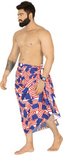 Load image into Gallery viewer, Men's Patriotic American Flag Sarong Swim Trunk Red Blue P05258
