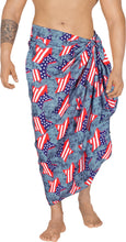 Load image into Gallery viewer, Men's Patriotic American Flag Sarong Swim Trunk Red Blue P05289
