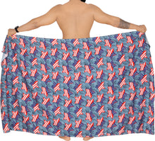 Load image into Gallery viewer, Men's Patriotic American Flag Sarong Swim Trunk Red Blue P05289