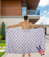 Load image into Gallery viewer, Men's Patriotic American Flag Sarong Swim Trunk Sky Blue P05363