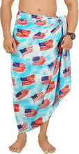 Load image into Gallery viewer, Men's Patriotic American Flag Sarong Swim Trunk Blue P05365