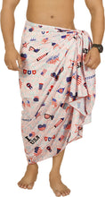 Load image into Gallery viewer, Men's Patriotic American Flag Sarong Swim Trunk Peach Red P05369