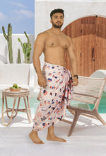 Load image into Gallery viewer, Men's Patriotic American Flag Sarong Swim Trunk Peach Red P05369
