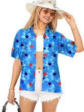Load image into Gallery viewer, LA LEELA Women's Collar Shirt Star Print Hawaiian P07037