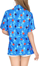 Load image into Gallery viewer, LA LEELA Women's Collar Shirt Star Print Hawaiian P07037