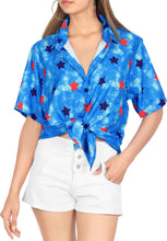 Load image into Gallery viewer, LA LEELA Women's Collar Shirt Star Print Hawaiian P07037