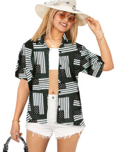 Load image into Gallery viewer, HAPPY BAY Women's Hawaiian Shirt Black Stripes P07041