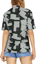 Load image into Gallery viewer, HAPPY BAY Women's Hawaiian Shirt Black Stripes P07041