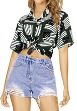 Load image into Gallery viewer, HAPPY BAY Women's Hawaiian Shirt Black Stripes P07041