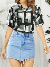 Load image into Gallery viewer, HAPPY BAY Women's Hawaiian Shirt Black Stripes P07041