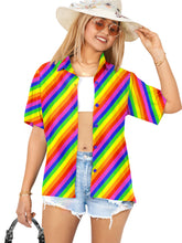 Cargar imagen en el visor de la galería, LA LEELA Women's Casual Beach Hawaiian Shirt Stripes, Multi P07077