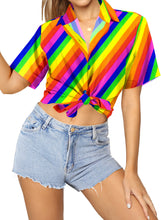 Cargar imagen en el visor de la galería, LA LEELA Women's Casual Beach Hawaiian Shirt Stripes, Multi P07077
