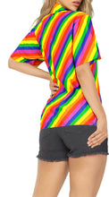Cargar imagen en el visor de la galería, LA LEELA Women's Casual Beach Hawaiian Shirt Stripes, Multi P07077