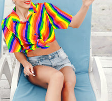 Cargar imagen en el visor de la galería, LA LEELA Women's Casual Beach Hawaiian Shirt Stripes, Multi P07077