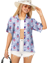 Load image into Gallery viewer, HAPPY BAY Women's Hawaiian Shirt Sky Blue US Flag P07107
