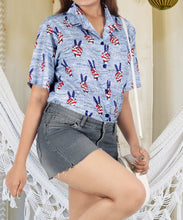 Load image into Gallery viewer, HAPPY BAY Women's Hawaiian Shirt Sky Blue US Flag P07107