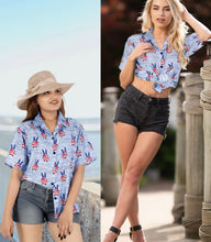Load image into Gallery viewer, HAPPY BAY Women's Hawaiian Shirt Sky Blue US Flag P07107