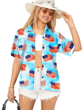 Load image into Gallery viewer, HAPPY BAY Women's Hawaiian Shirt Blue US Flag P07109