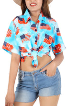 Load image into Gallery viewer, HAPPY BAY Women's Hawaiian Shirt Blue US Flag P07109