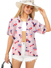 Load image into Gallery viewer, HAPPY BAY Women's Hawaiian Shirt Peach Red US Flag P07113