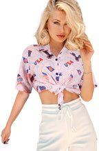 Load image into Gallery viewer, HAPPY BAY Women's Hawaiian Shirt Peach Red US Flag P07113