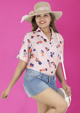 Load image into Gallery viewer, HAPPY BAY Women's Hawaiian Shirt Peach Red US Flag P07113