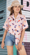 Load image into Gallery viewer, HAPPY BAY Women's Hawaiian Shirt Peach Red US Flag P07113
