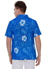 Cargar imagen en el visor de la galería, LA LEELA Mens Hawaiian Shirts Blue Floral Leafs P07221