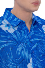 Cargar imagen en el visor de la galería, LA LEELA Mens Hawaiian Shirts Blue Floral Leafs P07221