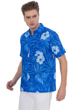 Cargar imagen en el visor de la galería, LA LEELA Mens Hawaiian Shirts Blue Floral Leafs P07221