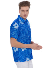 Cargar imagen en el visor de la galería, LA LEELA Mens Hawaiian Shirts Blue Floral Leafs P07221