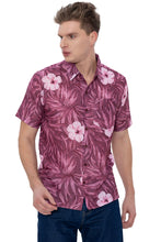 Load image into Gallery viewer, LA LEELA Mens Hawaiian Shirts Maroon Floral Leafs P07226