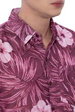 Load image into Gallery viewer, LA LEELA Mens Hawaiian Shirts Maroon Floral Leafs P07226