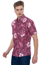Load image into Gallery viewer, LA LEELA Mens Hawaiian Shirts Maroon Floral Leafs P07226
