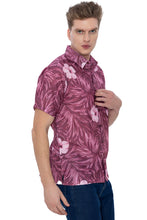 Load image into Gallery viewer, LA LEELA Mens Hawaiian Shirts Maroon Floral Leafs P07226