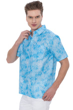 Load image into Gallery viewer, HAPPY BAY Mens Hawaiian Shirts Blue Hibiscus Leafs P07603