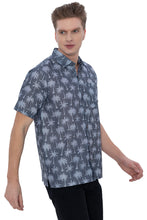 Load image into Gallery viewer, LA LEELA Mens Hawaiian Shirts Grey Allover Palm Tree P07608