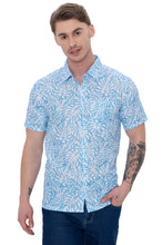 Load image into Gallery viewer, HAPPY BAY Mens Hawaiian Shirts Blue Allover Leaves P07616
